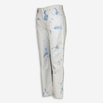 White & Blue Patterned Straight Denim Jeans - Image 1 - please select to enlarge image