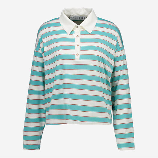 Blau-weißes langärmliges Poloshirt mit Streifenmuster - Bild 1 - bitte auswählen, um das Bild zu vergrößern