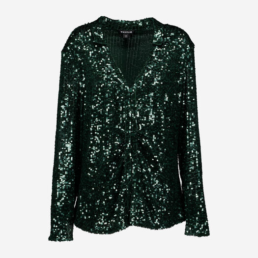 Emerald Green Sequin Embellished Shirt  - Image 1 - please select to enlarge image