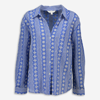 Blue & White Floral Embroidered Shirt - Image 1 - please select to enlarge image