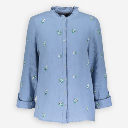 Blue Floral Embroidered Blouse - Image 1 - please select to enlarge image