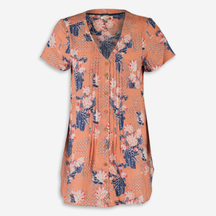 Peach Floral Linen Tunic - Image 1 - please select to enlarge image