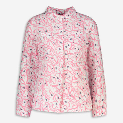White & Pink Floral Linen Shirt - Image 1 - please select to enlarge image
