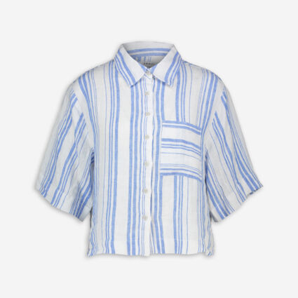 Blue & White Linen Striped Blouse    - Image 1 - please select to enlarge image