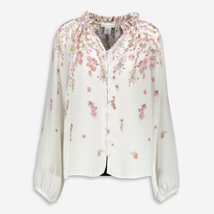 White & Pink Floral Blouse    - Image 1 - please select to enlarge image