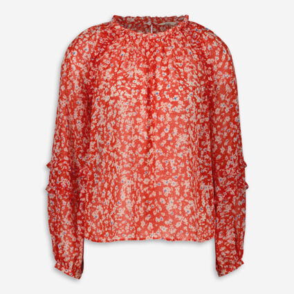 Red Floral Long Sleeve Top - Image 1 - please select to enlarge image