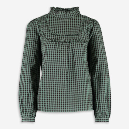 Green & Brown Checkered Blouse - Image 1 - please select to enlarge image