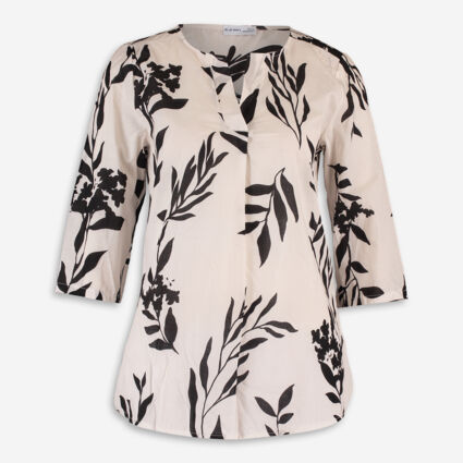 White & Black Floral Blouse  - Image 1 - please select to enlarge image