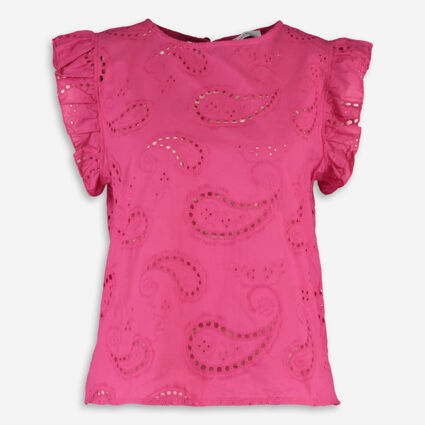 Pink Ruffle Edge Paisley Embroidered Top - Image 1 - please select to enlarge image