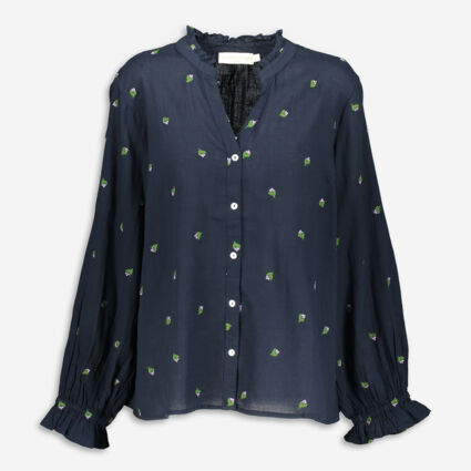 Blue Embroidered Blouse - Image 1 - please select to enlarge image