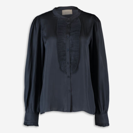 Navy Satin Zola Blouse - Image 1 - please select to enlarge image