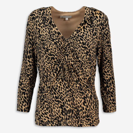 Beige & Brown Animal Patterned Top - Image 1 - please select to enlarge image