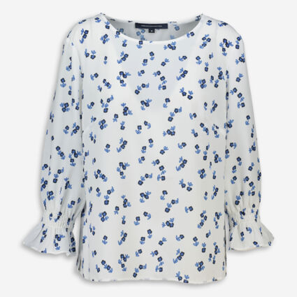 White & Blue Floral Top - Image 1 - please select to enlarge image