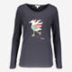 Navy Long Sleeve Bird Front Top - Image 1 - please select to enlarge image