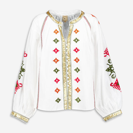 Rose & Rose White Embroidered Sequin Panel Blouse
