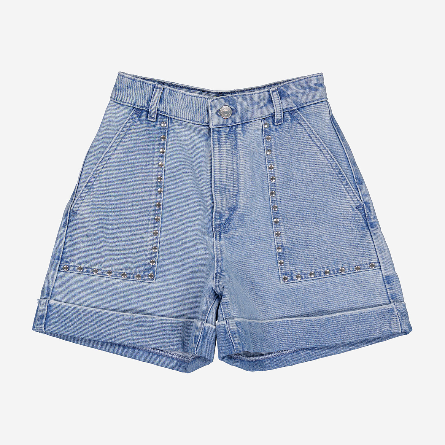 Blaue Jeans-Shorts mit Nieten