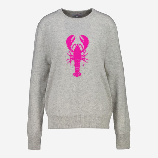 Grauer Pullover aus Kaschmir mit Hummermotiv - Bild 1 - bitte auswählen, um das Bild zu vergrößern
