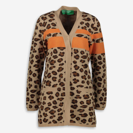 Brown Leopard Print Woollen Cardigan - Image 1 - please select to enlarge image