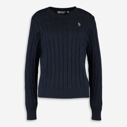Navy Cable Knit Jumper - Image 1 - please select to enlarge image