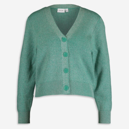 Green Rib Knit V Neck Button Cardigan - TK Maxx UK