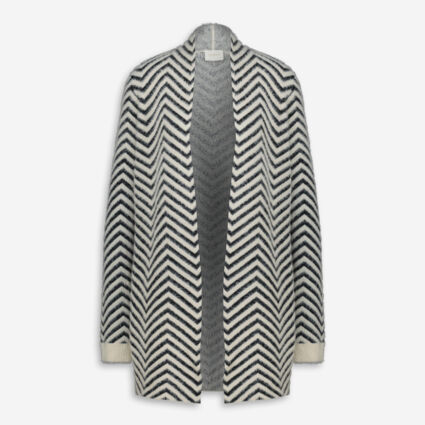 Ecru & Black Chevron Knit Cardigan - Image 1 - please select to enlarge image