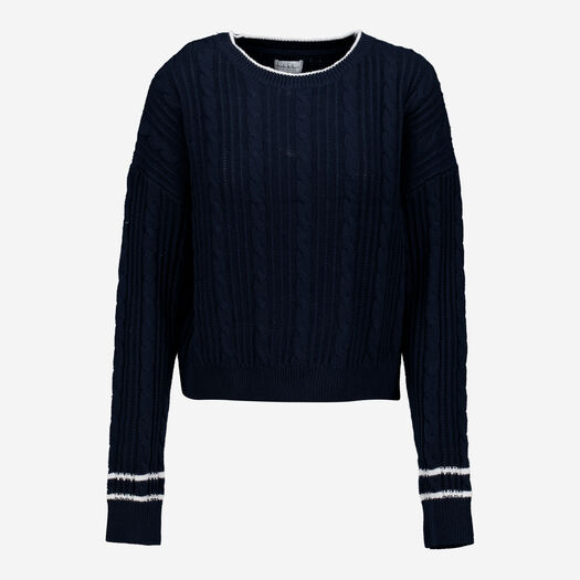 Navy Blue Cable Knit Jumper - Image 1 - please select to enlarge image
