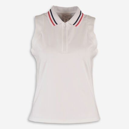 White Sleeveless Polo Top  - Image 1 - please select to enlarge image