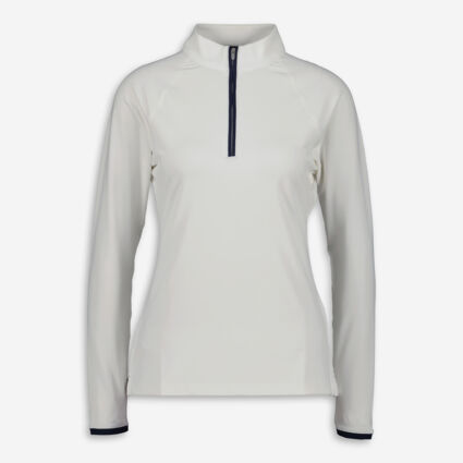 White & Navy Zip Neck Top - Image 1 - please select to enlarge image