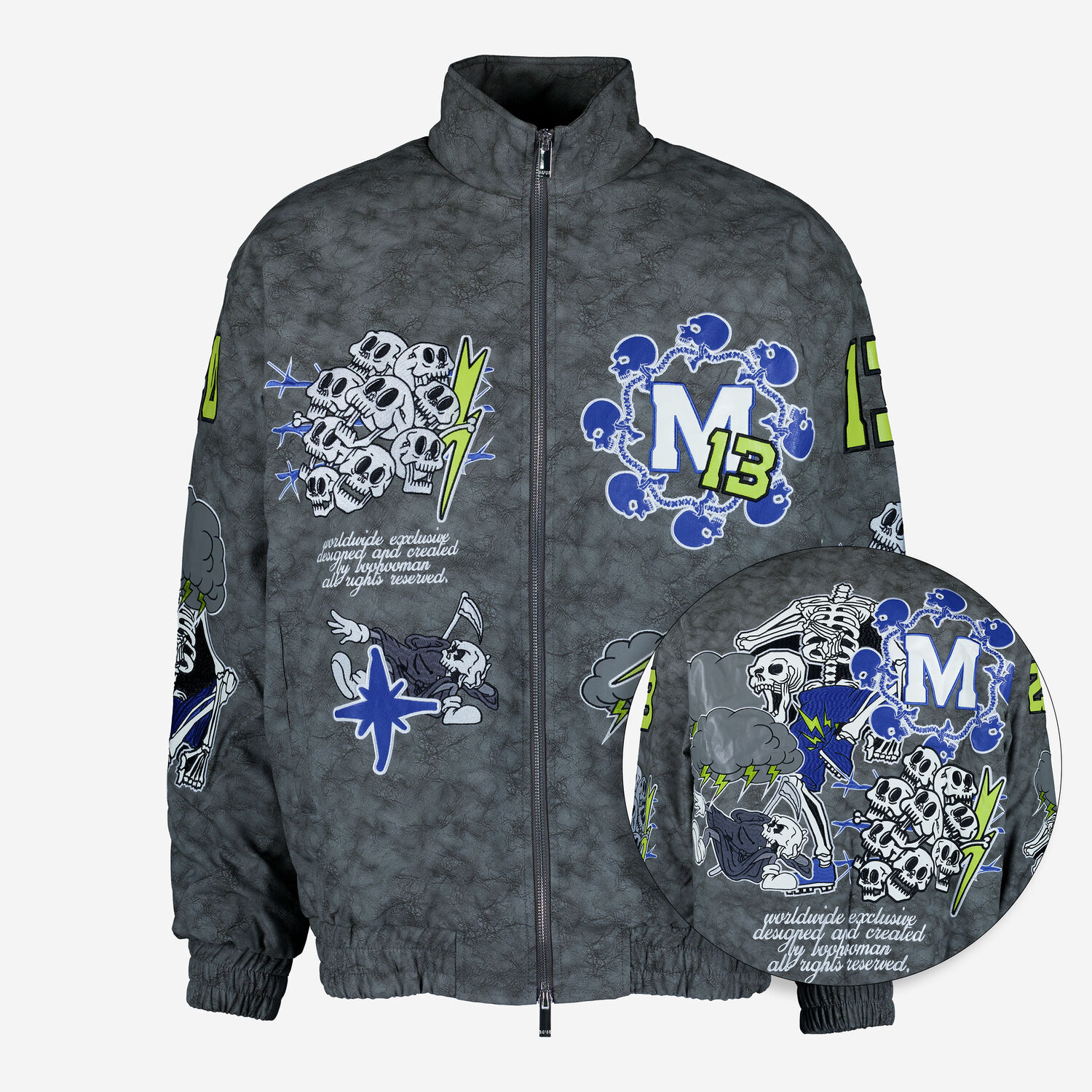 Grey Graphic Skull Bomber Jacket TK Maxx UK