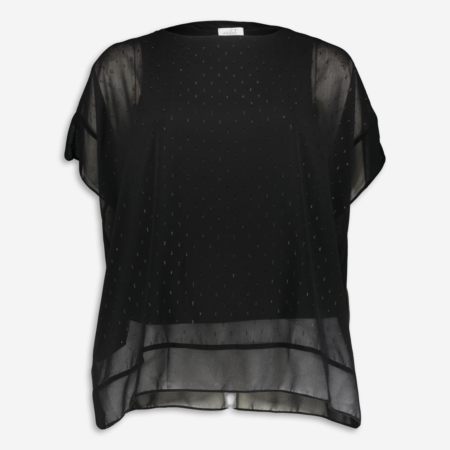 Black Chiffon Metallic Dash Boxy Top - TK Maxx UK