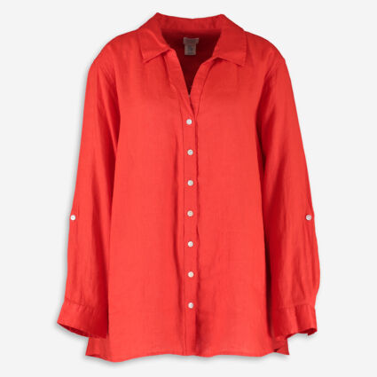 Red Pure Linen Loose Fit Blouse - Image 1 - please select to enlarge image