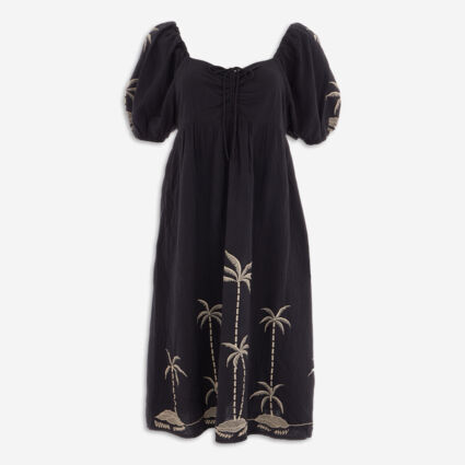 Black Palm Embroidery Maxi Dress  - Image 1 - please select to enlarge image
