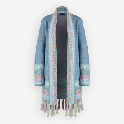 Blue Tassel Knit Patterned Cardigan - Image 1 - please select to enlarge image