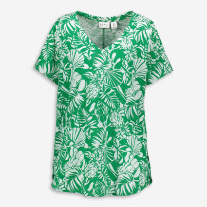 Green & White Leaf Patterned Top - Image 1 - please select to enlarge image