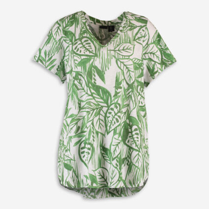 White & Green Leaf Patterned Top - Image 1 - please select to enlarge image