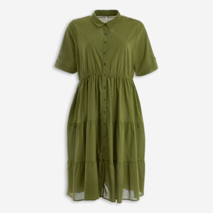 Green Buttoned Tiered Dress - Image 1 - please select to enlarge image