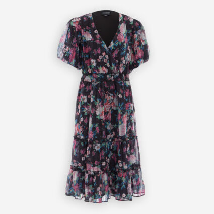 Black Floral Patterned Midi Dress  - Image 1 - please select to enlarge image