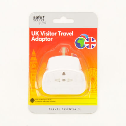 White UK Visitor Travel Adaptor  - Image 1 - please select to enlarge image