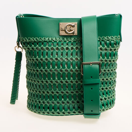Salvatore Ferragamo Green Fanfare Woven Leather Bucket Bag