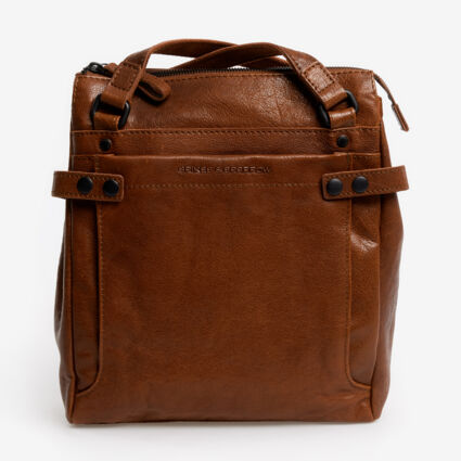 Brown Leather Branded Backpack  - Image 1 - please select to enlarge image