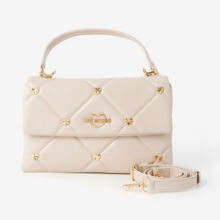 Beige Quilted Heart Detail Shoulder Bag