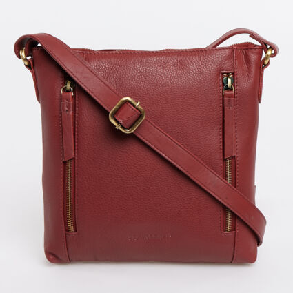 Burgundy Leather Cross Body Bag  - Image 1 - please select to enlarge image