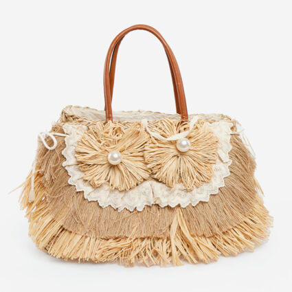 Beige Woven Straw Tote Bag - Image 1 - please select to enlarge image