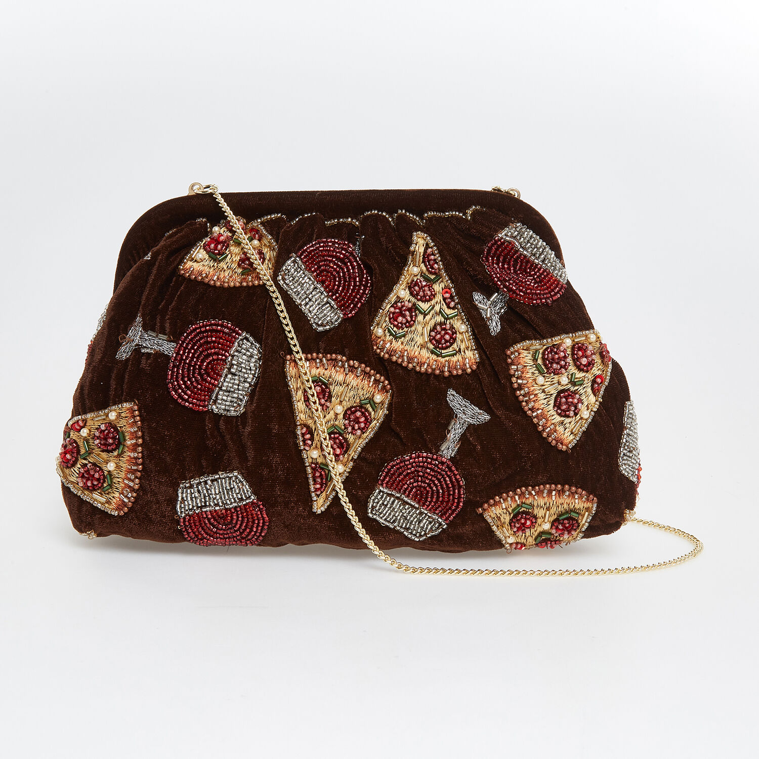 Brown Pizza Wine Novelty Clutch Bag TK Maxx UK - Main Image