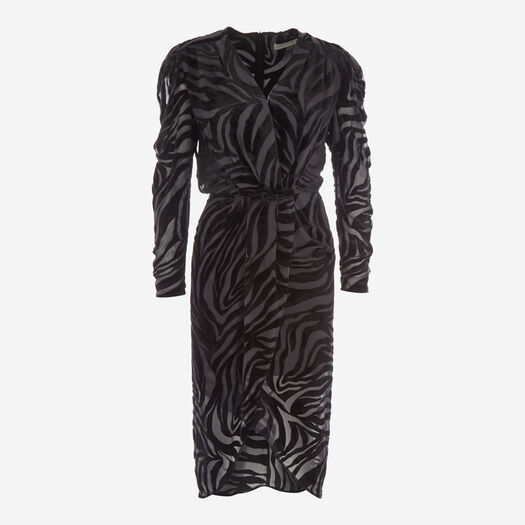 Black Velvet Zebra Stripe Midi Dress  - Image 1 - please select to enlarge image