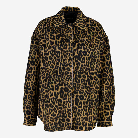 Beige Jacke aus Kunstfell mit Zirkonen und Animalprint - Bild 1 - bitte auswählen, um das Bild zu vergrößern