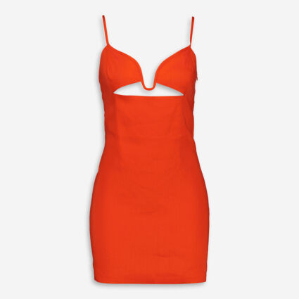 Orange Linen Plunge Mini Dress - Image 1 - please select to enlarge image