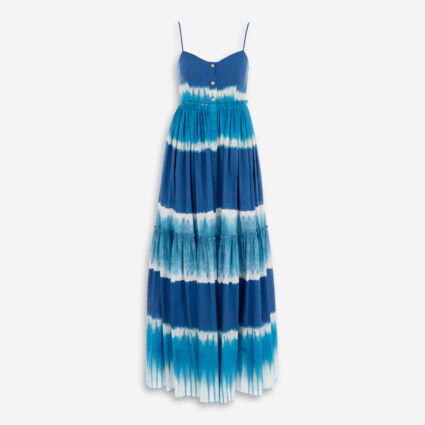 Blue & White Tie Dye Stripe Maxi Dress - Image 1 - please select to enlarge image