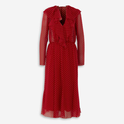 Red Spot Ruffle Midi Dress  - Image 1 - please select to enlarge image