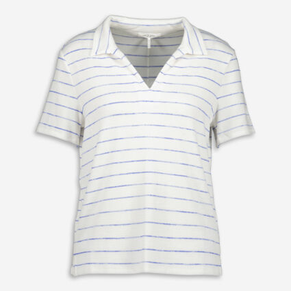 White & Blue Stripe Polo Shirt - Image 1 - please select to enlarge image